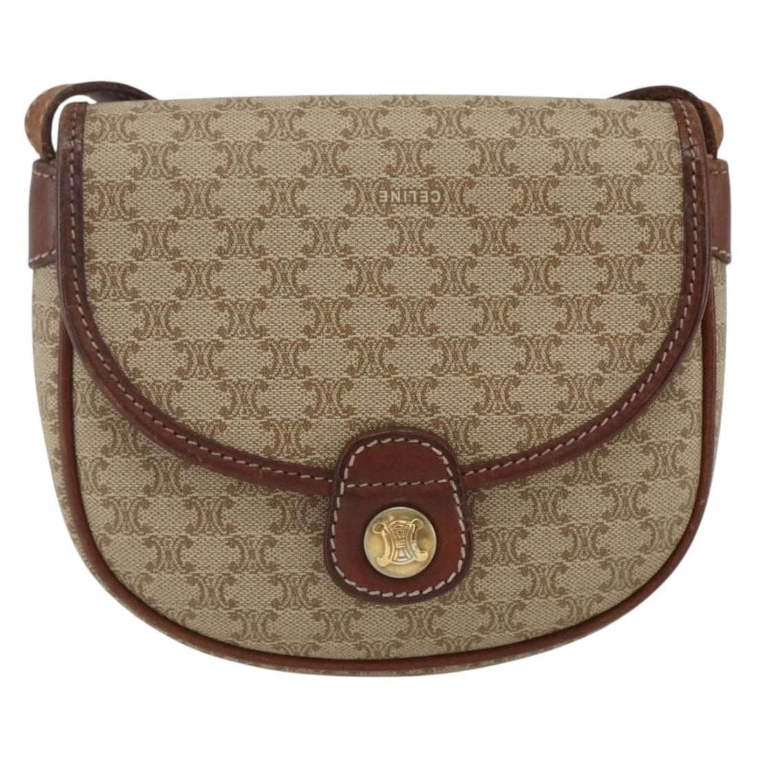 Celine Macadam Canvas and Leather Shoulder Bag Vintage Style: Celine Macadam Canvas and Leather Shoulder Bag Vintage Style This vintage Celine Macadam shoulder bag for women features beige PVC material with leather details. It has a compact design measuring 15cm