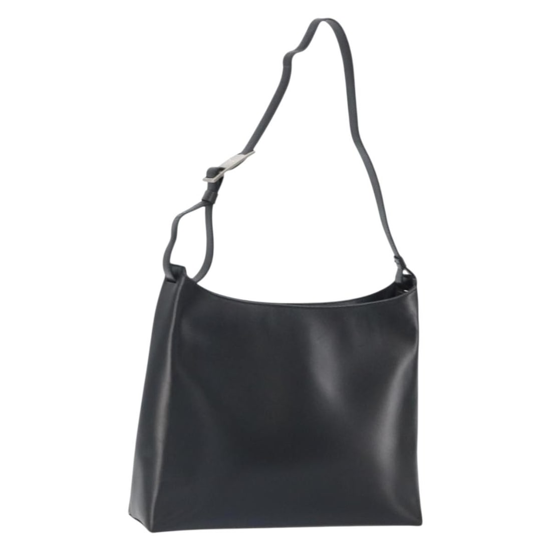 Black Leather Salvatore Ferragamo Shoulder Purse Silver Accent Italy: Black Leather Salvatore Ferragamo Shoulder Purse Silver Accent Italy This Salvatore Ferragamo shoulder bag features black leather with silver-tone accents. Made in Italy, the bag offers an adjustable 