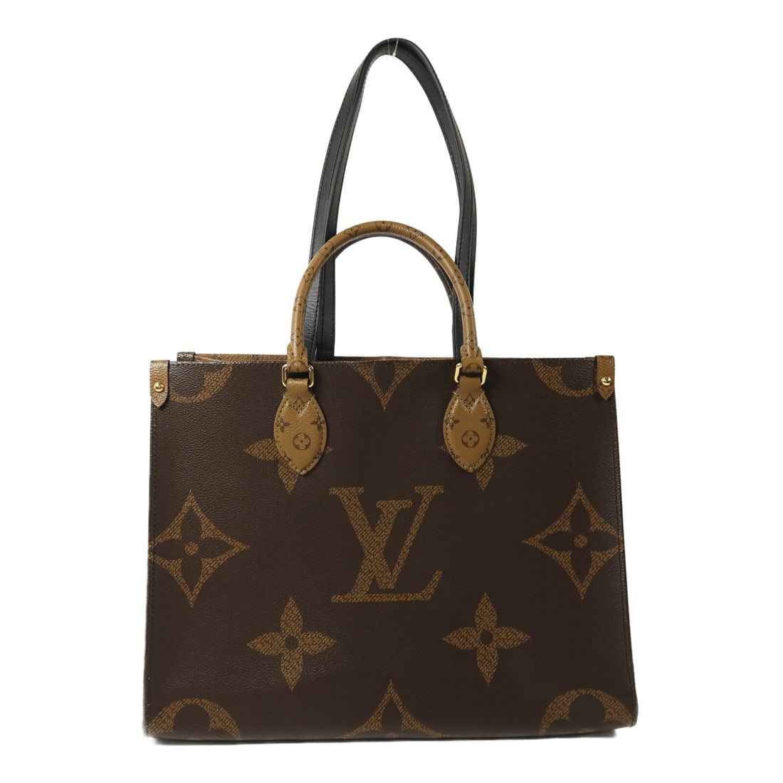 Louis Vuitton On The Go MM Monogram Giant Brown Canvas Shoulder Bag: Louis Vuitton On The Go MM Monogram Giant Brown Canvas Shoulder Bag This Louis Vuitton On The Go MM 2-way shoulder bag features the Monogram Giant and Monogram Reverse design in brown PVC coated canva
