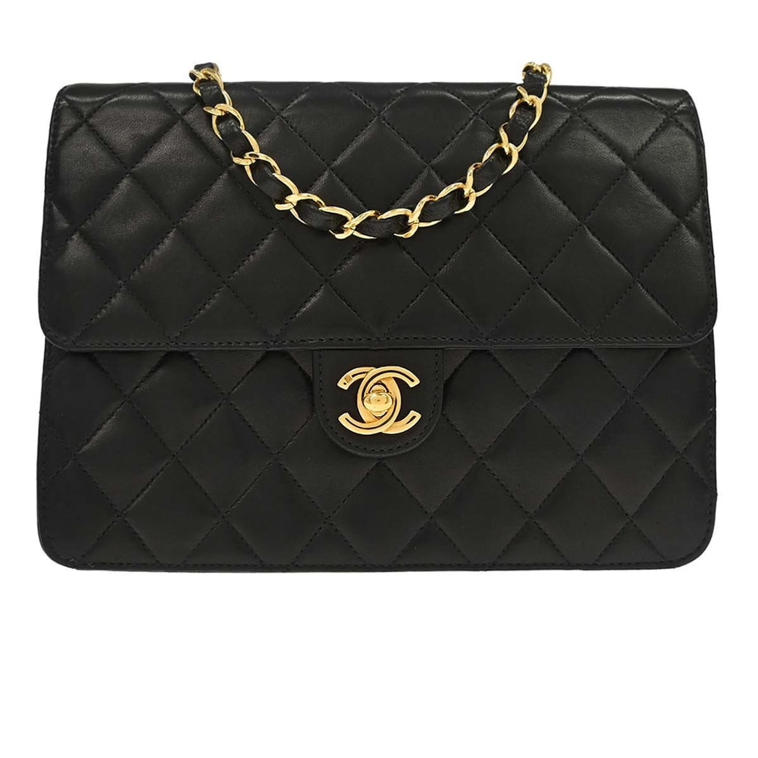 CHANEL Classic Single Flap black lambskin shoulder bag turn lock: CHANEL Classic Single Flap black lambskin shoulder bag turn lock This Chanel Classic Single Flap shoulder bag is crafted from luxurious black lambskin leather and features a gold-tone turn lock closur