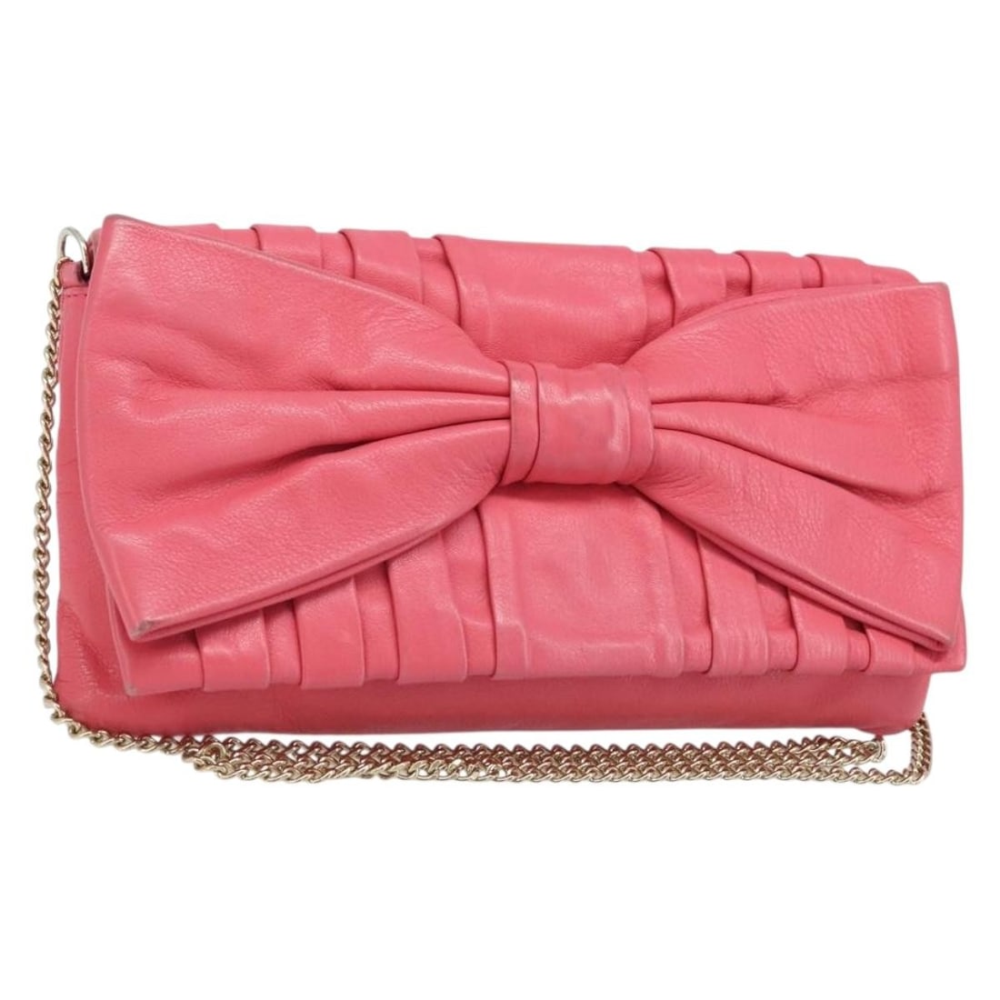 Valentino pink leather shoulder bag with chain strap and dust bag: Valentino pink leather shoulder bag with chain strap and dust bag This Valentino chain shoulder bag features a pink and gold leather exterior and a classic shoulder bag silhouette. Made in Italy, it o