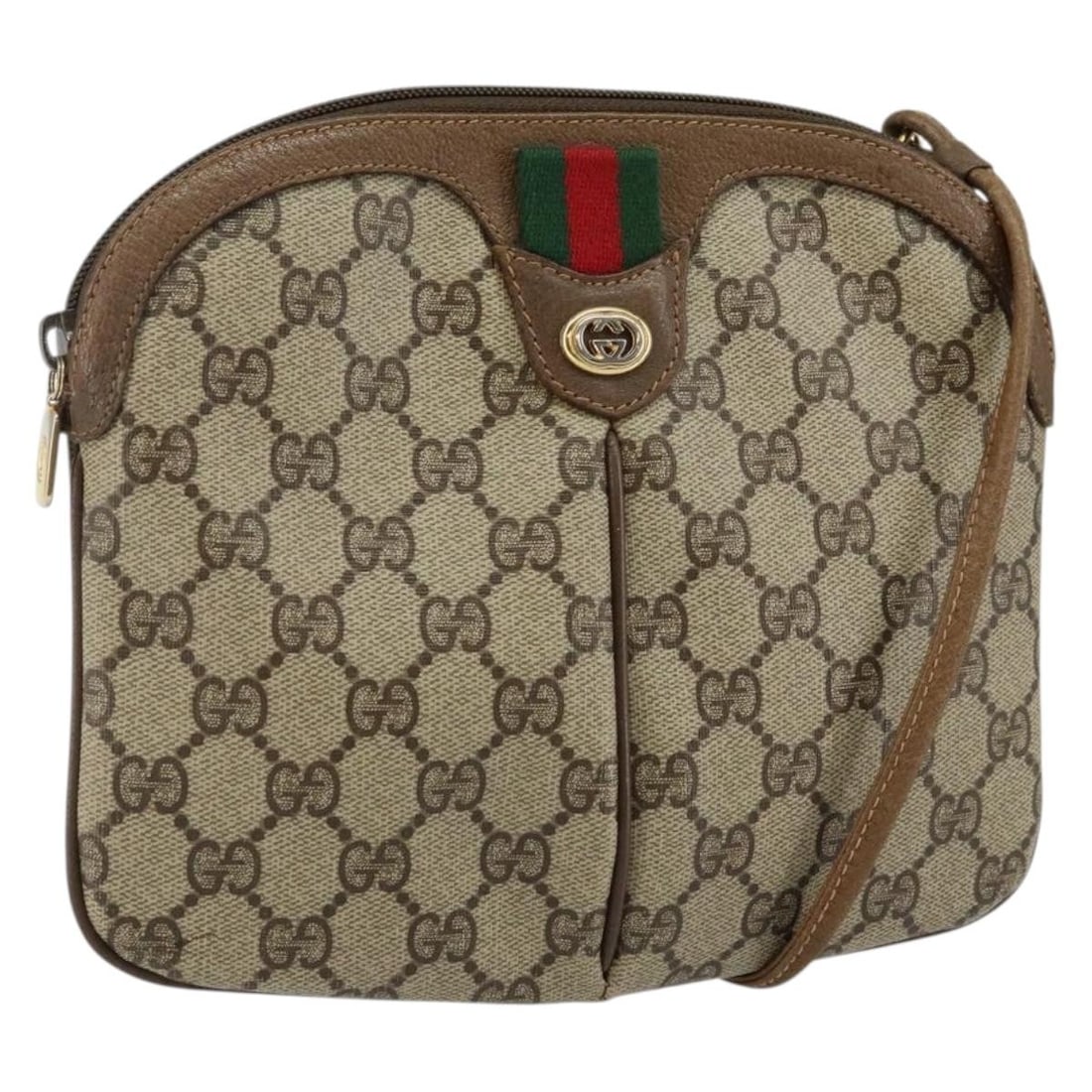 GUCCI GG Supreme Web Sherry Shoulder Bag PVC Beige Gold 904 02 047 Auth: GUCCI GG Supreme Web Sherry Shoulder Bag PVC Beige Gold 904 02 047 Auth The GUCCI GG Supreme Web Sherry Line Bag is a stylish shoulder bag crafted from durable PVC leather and GG canvas, showcasing a 