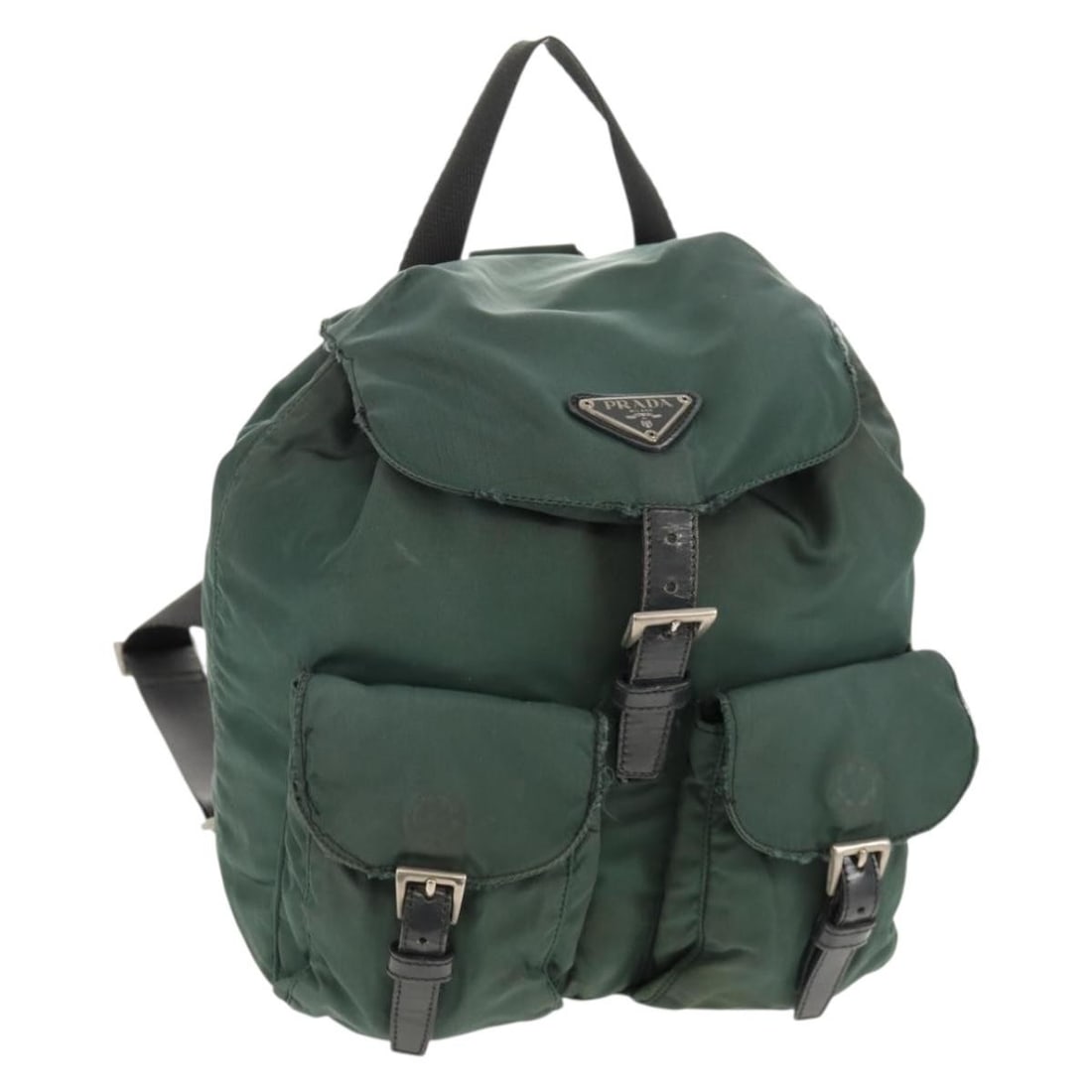 Prada Green Silver Nylon Women's Backpack Italy: Prada Green Silver Nylon Women's Backpack Italy This PRADA women's backpack is crafted from green and silver nylon and was made in Italy. The bag features a compact design with approximate dimensions 