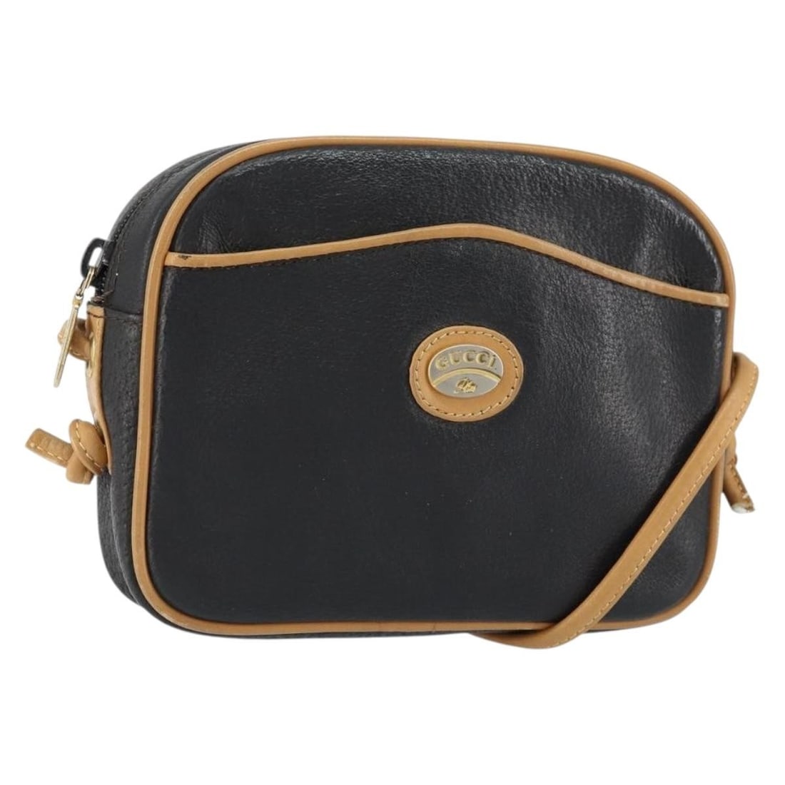 GUCCI Black Leather Shoulder Bag with Gold Hardware BA8193: GUCCI Black Leather Shoulder Bag with Gold Hardware BA8193 This authentic GUCCI shoulder bag exudes luxury and style, crafted in Italy from premium leather. Featuring a classic black and gold color sc