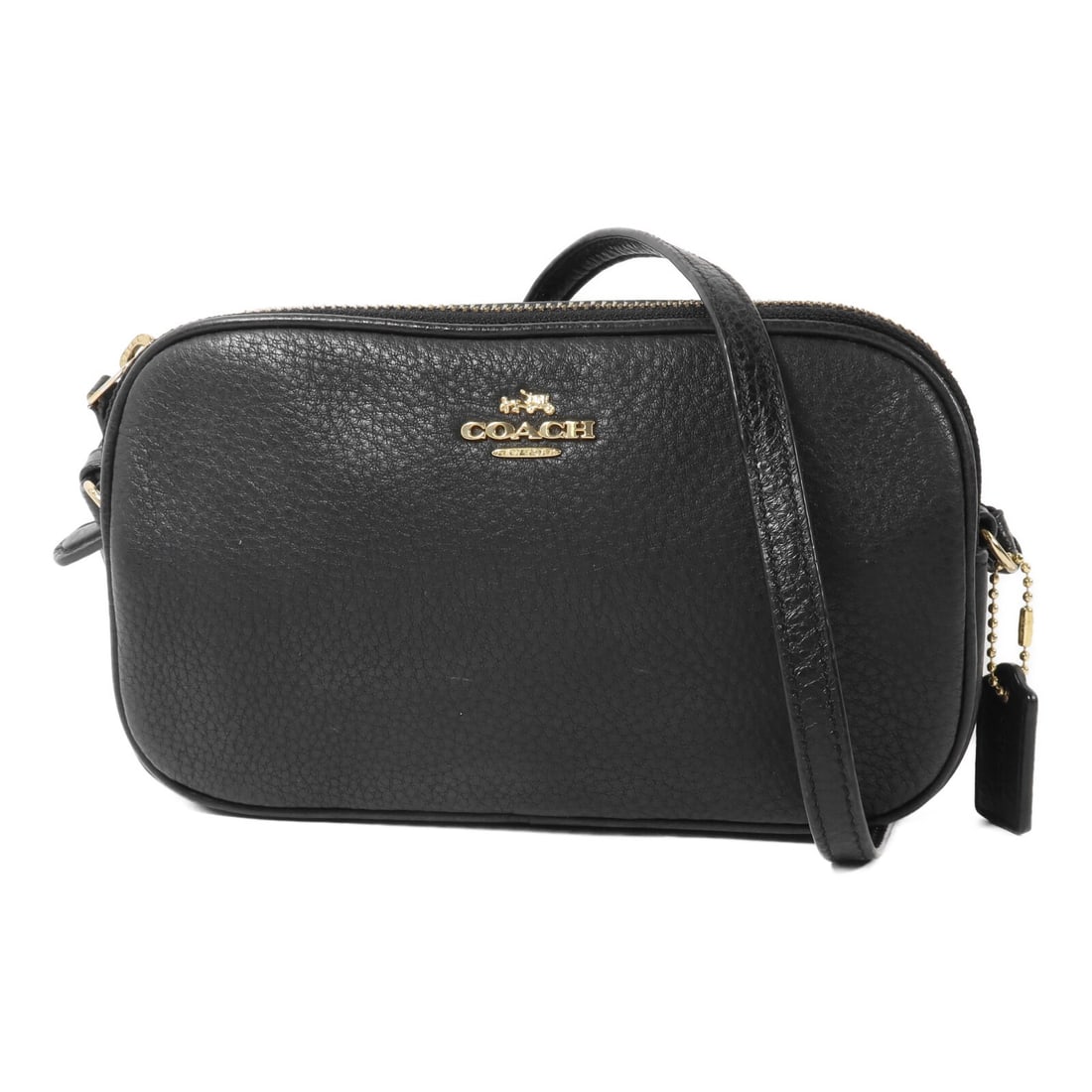 COACH black calfskin shoulder bag GHW F65988: COACH black calfskin shoulder bag GHW F65988 This COACH shoulder bag features a sleek black calfskin leather exterior and gold-tone hardware. Designed for women, it offers a compact silhouette with a 