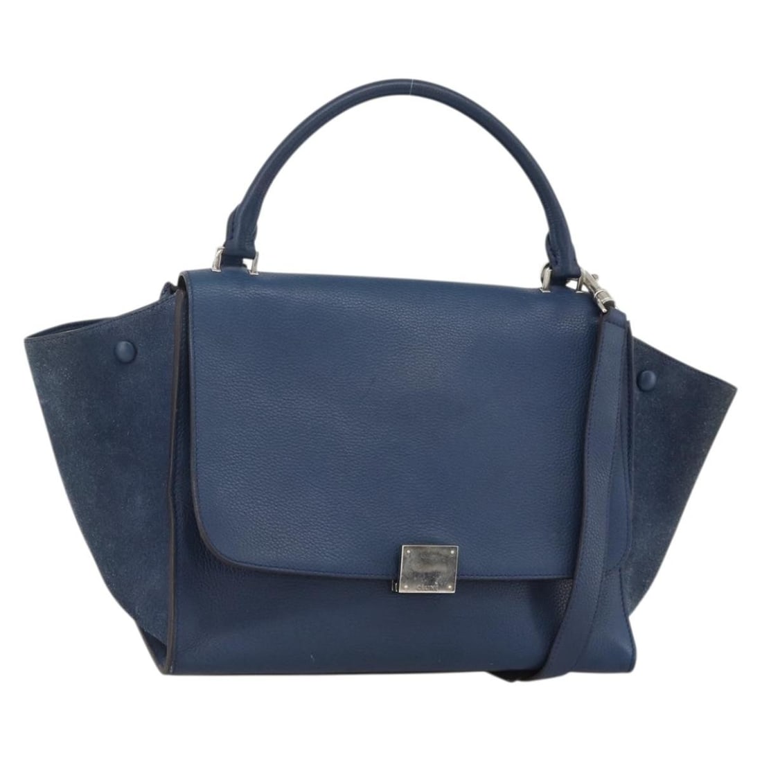 Celine Trapeze Blue Leather Handbag: Celine Trapeze Blue Leather Handbag This Celine Trapeze Bag is crafted from blue leather and features a structured silhouette. The bag is designed for women and was made in Italy. It shows visible sig