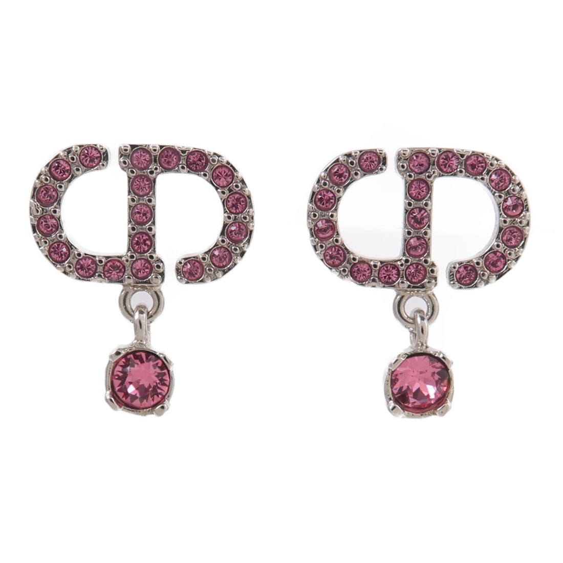 Dior Pink Metal Pierced Earrings: Dior Pink Metal Pierced Earrings These Christian Dior pierced earrings feature a sleek silver-tone metal design with a pink finish. Crafted in France, they are designed for women and do not feature an