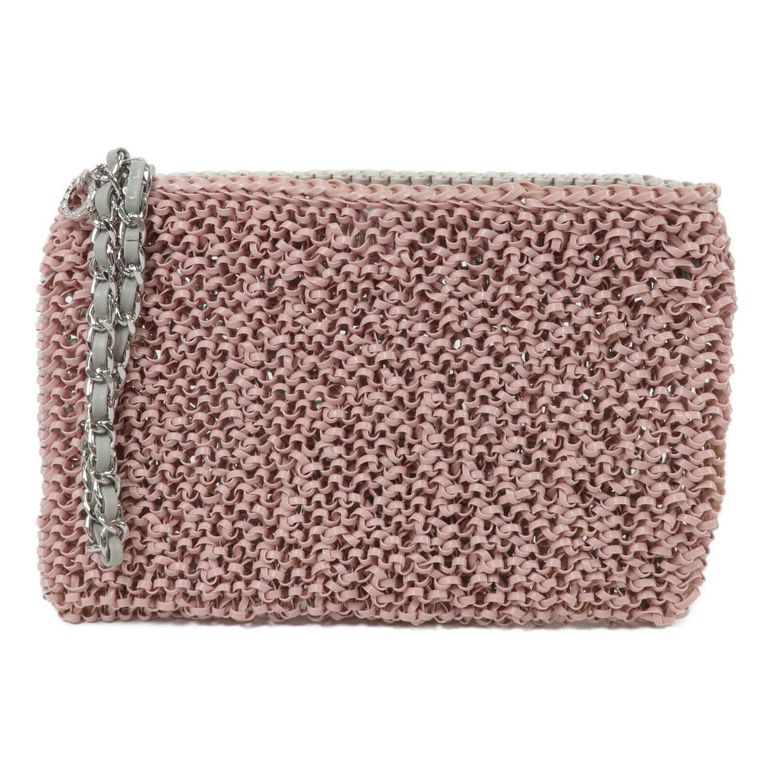 ANTEPRIMA Pink Gray PVC Clutch Pouch Bag: ANTEPRIMA Pink Gray PVC Clutch Pouch Bag This ANTEPRIMA pouch clutch bag features a stylish pink and gray design crafted from a durable PVC exterior. With its compact silhouette, this clutch is ideal 