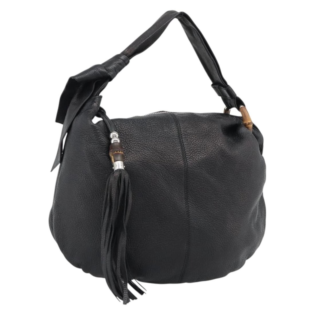 Gucci Vintage Bamboo Shoulder Bag Leather 38cm x 32cm: Gucci Vintage Bamboo Shoulder Bag Leather 38cm x 32cm This Gucci Vintage Bamboo Shoulder Bag features a classic design crafted from leather in black, complemented by signature bamboo detailing. The ba