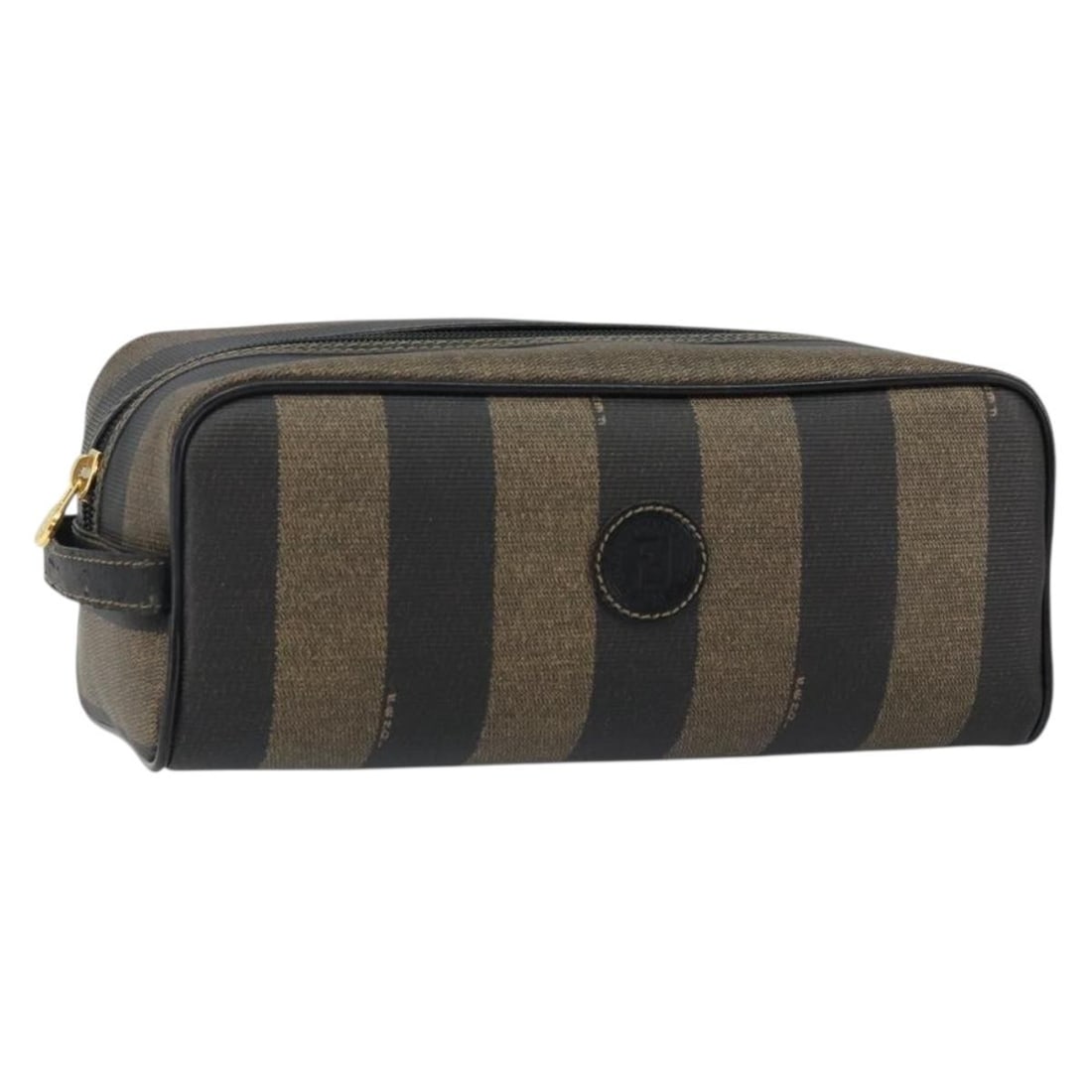 FENDI Pecan Canvas Clutch Bag PVC Black Brown Gold Authentic Made in Italy: FENDI Pecan Canvas Clutch Bag PVC Black Brown Gold Authentic Made in Italy This elegant FENDI clutch bag is crafted from durable PVC leather with a stylish Pecan canvas finish, featuring a chic combin