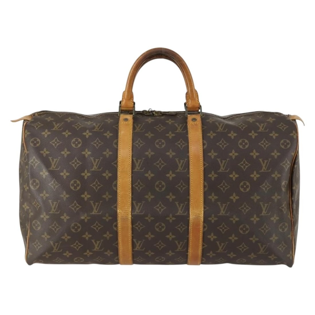 Louis Vuitton Keepall Monogram Brown Canvas Travel Bag 50cm: Louis Vuitton Keepall Monogram Brown Canvas Travel Bag 50cm This Louis Vuitton Keepall Bag is crafted from the brand's signature brown monogram canvas. Designed for unisex use, it offers ample space a