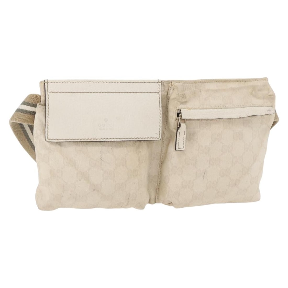 Gucci Sherry Line GG Canvas Waist Bag White Gold 28566: Gucci Sherry Line GG Canvas Waist Bag White Gold 28566 This Gucci GG Canvas Sherry Line waist bag features a white and gold exterior crafted from signature GG canvas. Designed for women, it offers a c