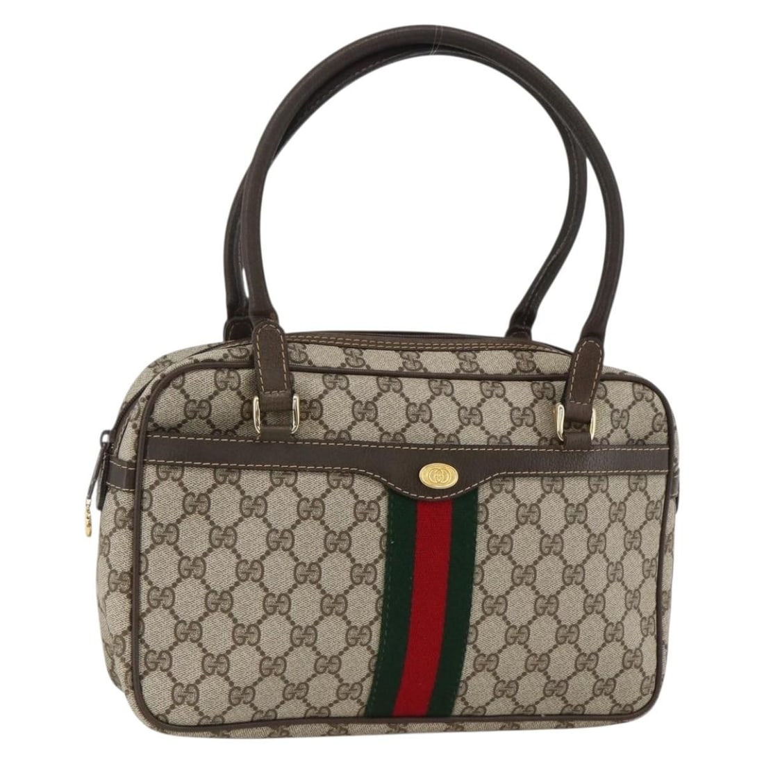 Beige GG Canvas Gucci Sherry Line Supreme Web Handbag 010 378 Italy: Beige GG Canvas Gucci Sherry Line Supreme Web Handbag 010 378 Italy This GUCCI GG Supreme Web Sherry Line handbag features a beige and gold GG canvas exterior with gold-tone accents. Designed for wome