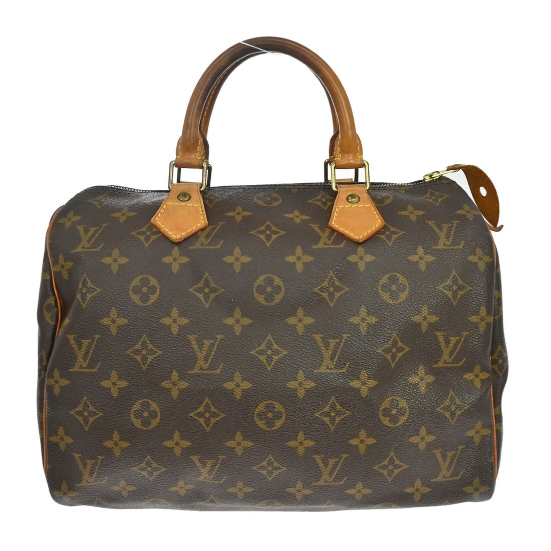 Louis Vuitton Speedy 30 Monogram Canvas Top Handle Bag: Louis Vuitton Speedy 30 Monogram Canvas Top Handle Bag This Louis Vuitton Speedy 30 handbag features the iconic monogram canvas with beige leather double handles and a zip closure. Designed in a class