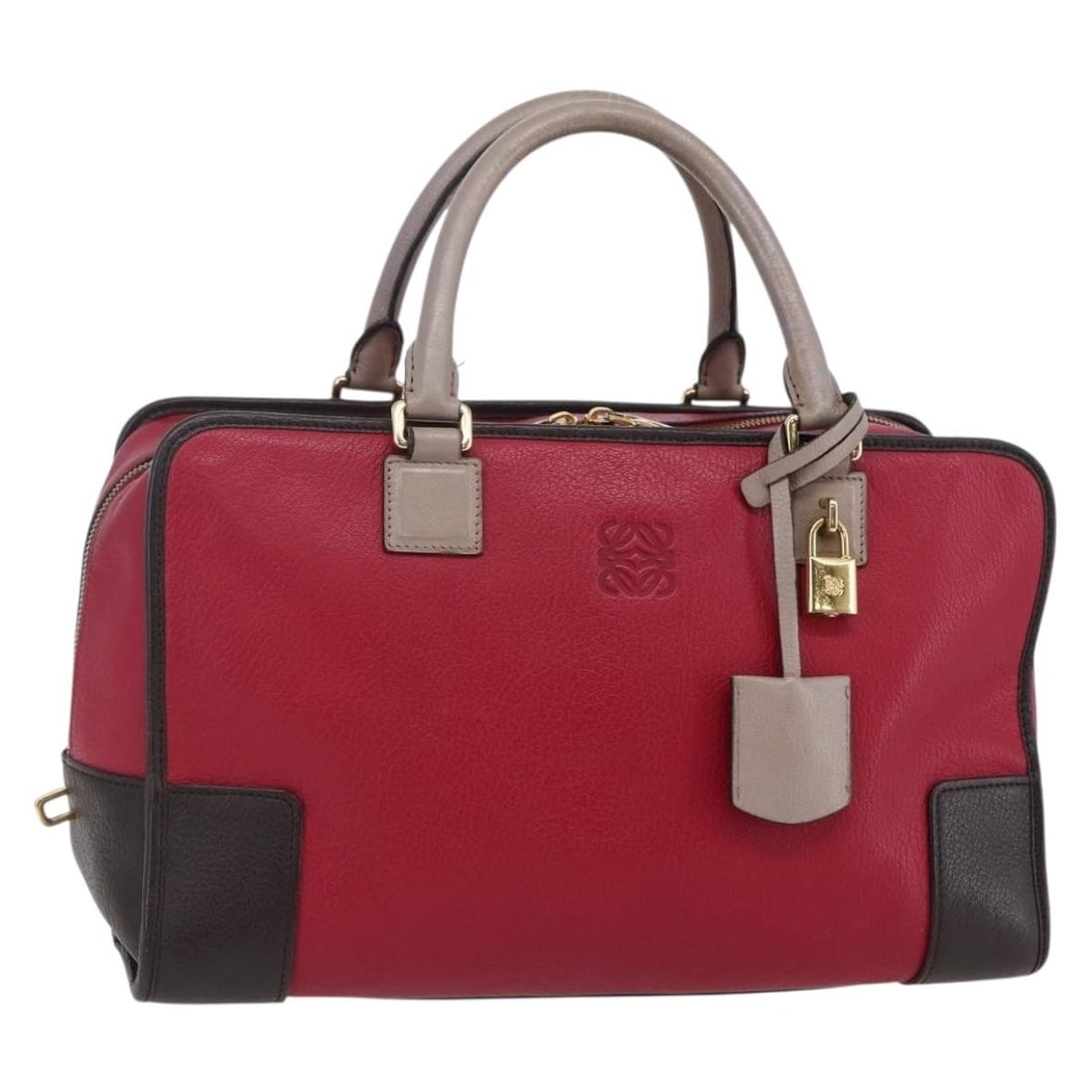 LOEWE Amazona 36 Red Gold Leather Hand Bag: LOEWE Amazona 36 Red Gold Leather Hand Bag This LOEWE Anagram Amazona 36 handbag is crafted from red and gold leather and is designed for women. Made in Spain, it features a structured silhouette with