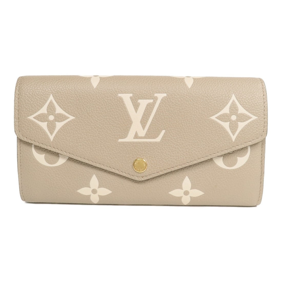 Louis Vuitton Sarah wallet Monogram Empreinte Beige GHW M81049: Louis Vuitton Sarah wallet Monogram Empreinte Beige GHW M81049 This Louis Vuitton Sarah Long Wallet is crafted from beige Monogram Empreinte calfskin and features a bifold design. Made in France, it i