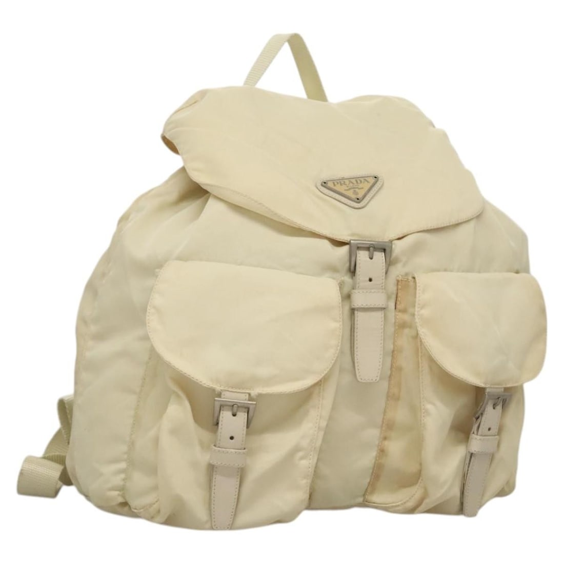 Prada nylon cream silver women backpack Italy: Prada nylon cream silver women backpack Italy This PRADA backpack is crafted from cream and silver nylon and is designed for women. Made in Italy, it features a spacious interior and practical exterio