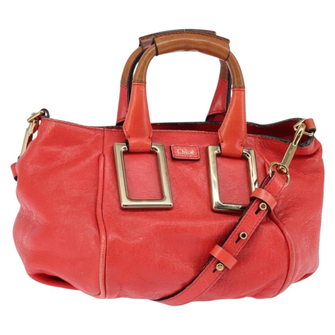 Chloe Etel Red Gold Leather Shoulder Bag with Strap: Chloe Etel Red Gold Leather Shoulder Bag with Strap This Chloe Etel handbag is crafted from red and gold leather and offers versatile 2-way carrying options with both a handle and a detachable shoulde