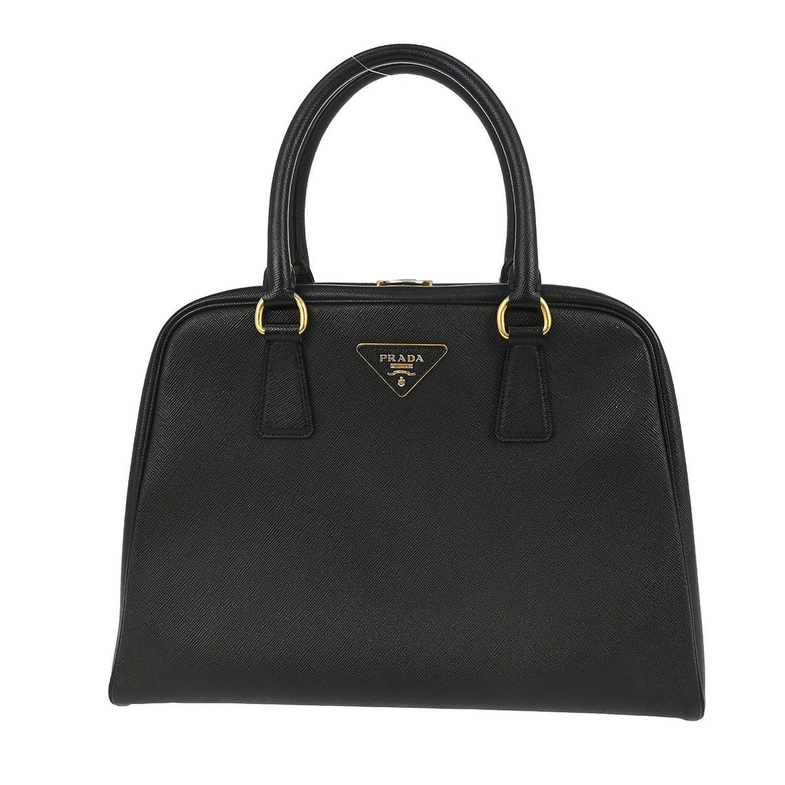 Prada black leather top handle bag medium Italy: Prada black leather top handle bag medium Italy This Prada black leather top handle bag features a medium-sized silhouette with a logo accent and a durable nylon lining. Designed for casual occasions,