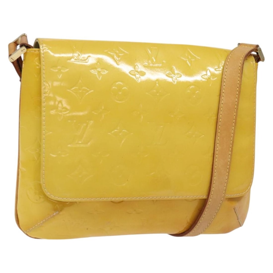 Louis Vuitton Thompson Street shoulder bag lime yellow patent leather M91071: Louis Vuitton Thompson Street shoulder bag lime yellow patent leather M91071 This Louis Vuitton Monogram Vernis Thompson Street shoulder bag is crafted from lime yellow patent leather and features an 