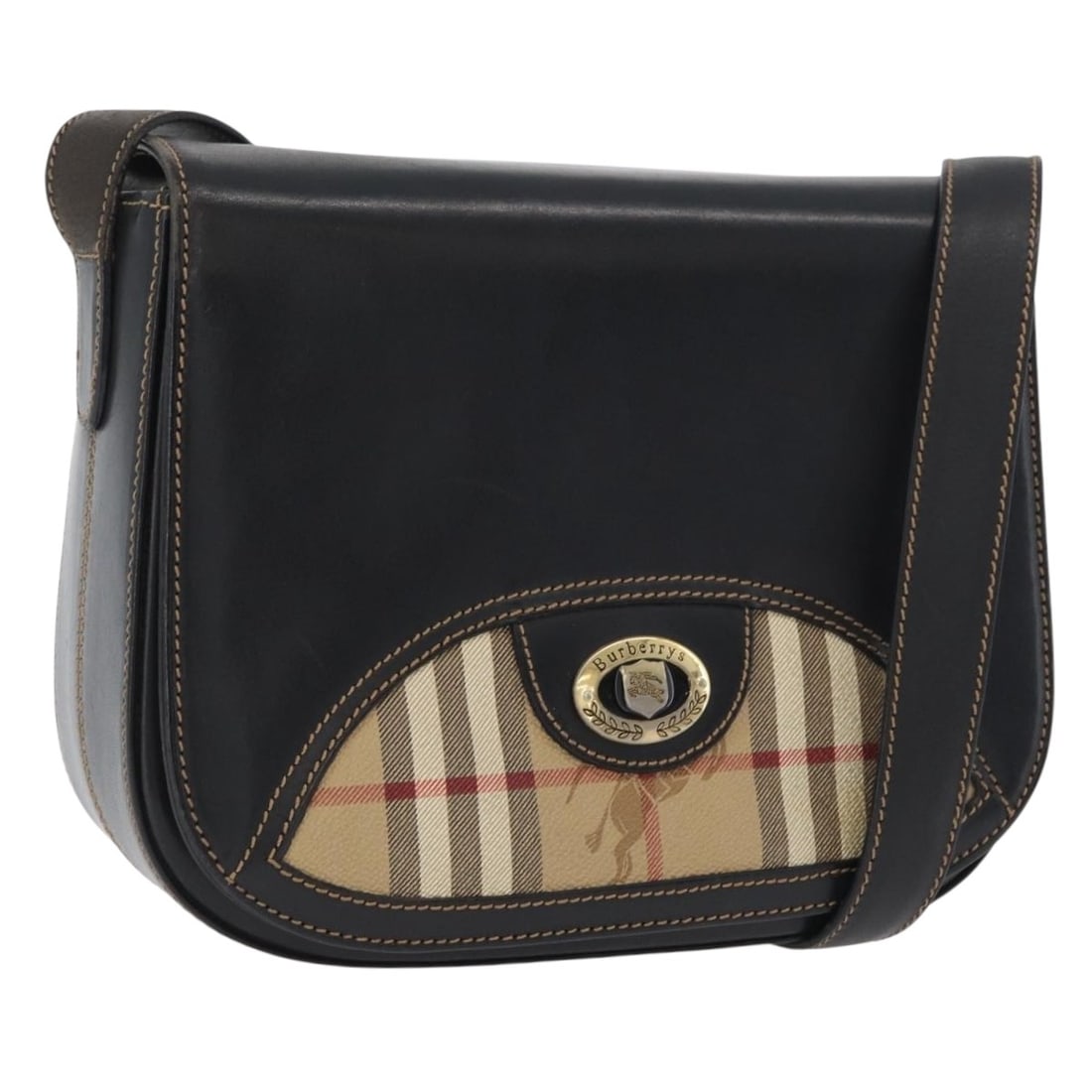 Burberrys Black PVC Leather Nova Check Shoulder Bag Gold Accents: Burberrys Black PVC Leather Nova Check Shoulder Bag Gold Accents This Burberrys Nova Check shoulder bag features a black and gold color scheme with PVC leather construction. The bag is designed for wo