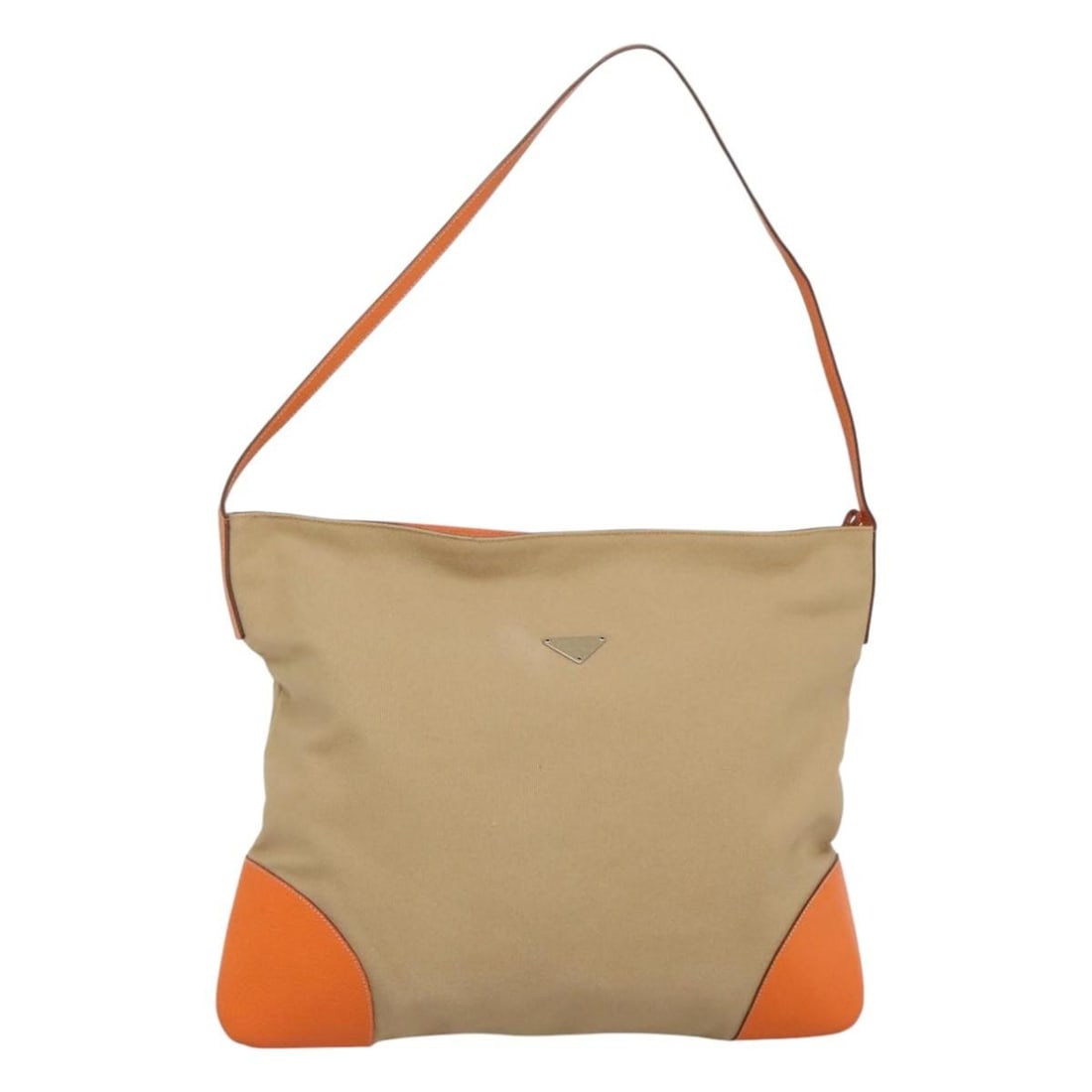 Beige Canvas Tote with Silver Accents by PRADA Italy: Beige Canvas Tote with Silver Accents by PRADA Italy This Prada tote bag is crafted from beige and silver canvas, designed for women. It features a spacious interior and comfortable handles with a dro