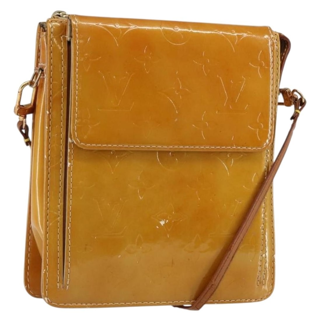 LOUIS VUITTON Beige Patent Leather Accessory Pouch M91136 Auth: LOUIS VUITTON Beige Patent Leather Accessory Pouch M91136 Auth This Louis Vuitton Accessory Pouch in a chic beige color is crafted from high-quality patent leather. This stylish pouch features a compa