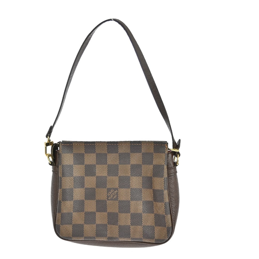 Louis Vuitton Damier Ebene Trousse Makeup Handbag N51982: Louis Vuitton Damier Ebene Trousse Makeup Handbag N51982 This vintage Louis Vuitton Damier Trousse makeup handbag features the iconic Damier canvas leather exterior in brown, accented with the signatu