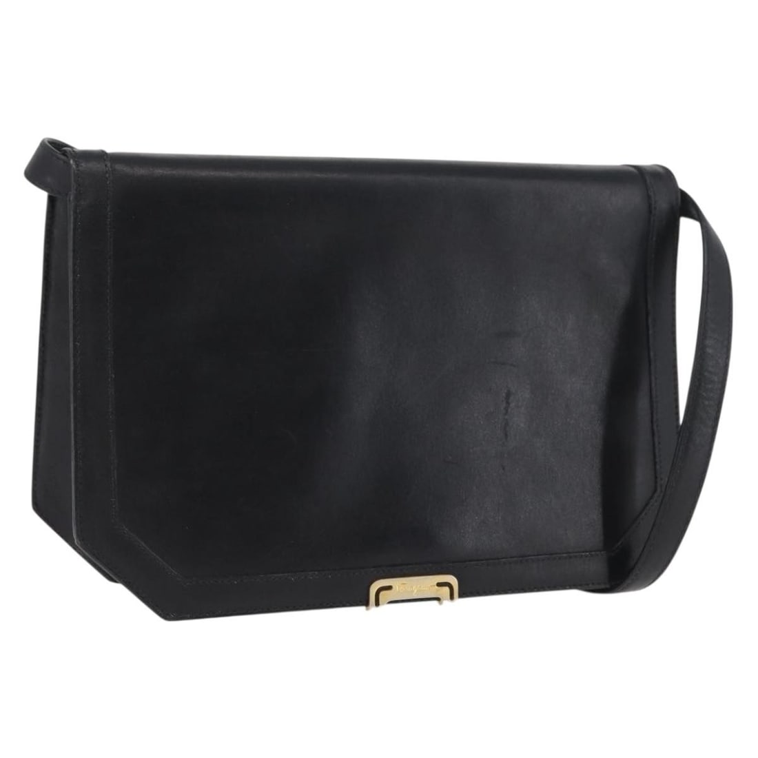 Salvatore Ferragamo Black Leather Shoulder Bag Gold Tone Hardware Italy: Salvatore Ferragamo Black Leather Shoulder Bag Gold Tone Hardware Italy This Salvatore Ferragamo shoulder bag is crafted from black leather with gold-tone accents. Designed for women, it features a co