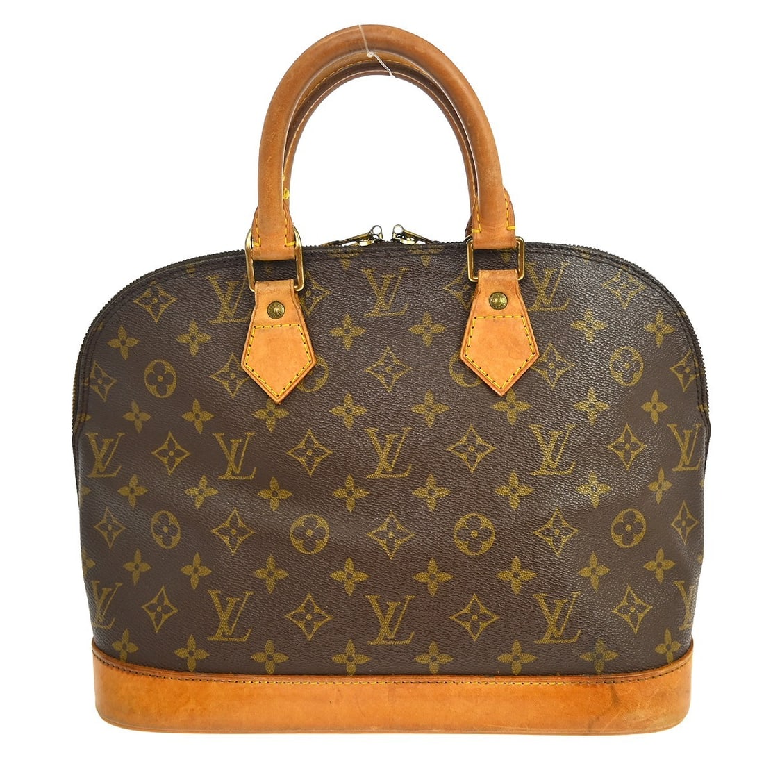 Louis Vuitton Alma Brown Canvas Tote: Louis Vuitton Alma Brown Canvas Tote This Louis Vuitton Alma Handbag features the iconic Monogram Canvas in brown. Designed for women, it offers a classic and recognizable silhouette. The bag shows vi