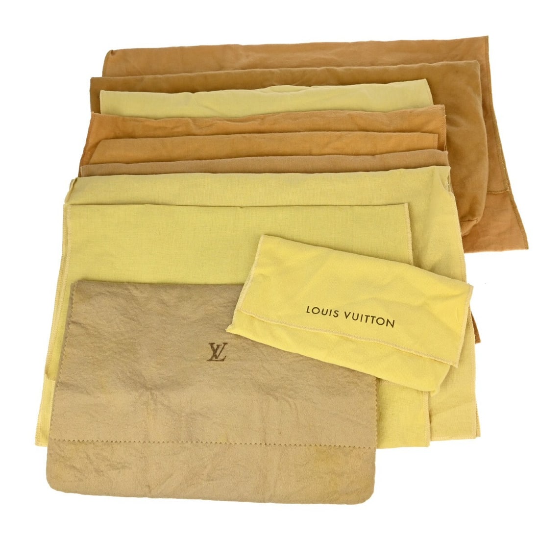 Louis Vuitton 10 Piece Dust Bag Set 100% Cotton Brown Beige: Louis Vuitton 10 Piece Dust Bag Set 100% Cotton Brown Beige This set of ten Louis Vuitton dust bags is crafted from 100% cotton in a stylish brown and beige color scheme. Designed to protect your luxu