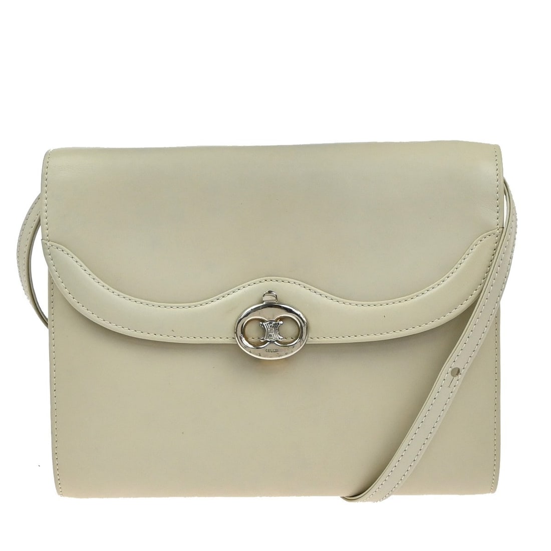 Celine White Leather Vintage Shoulder Bag from Italy: Celine White Leather Vintage Shoulder Bag from Italy This Celine vintage shoulder bag is crafted from white leather and features a classic design for women. The bag shows visible signs of wear, includ