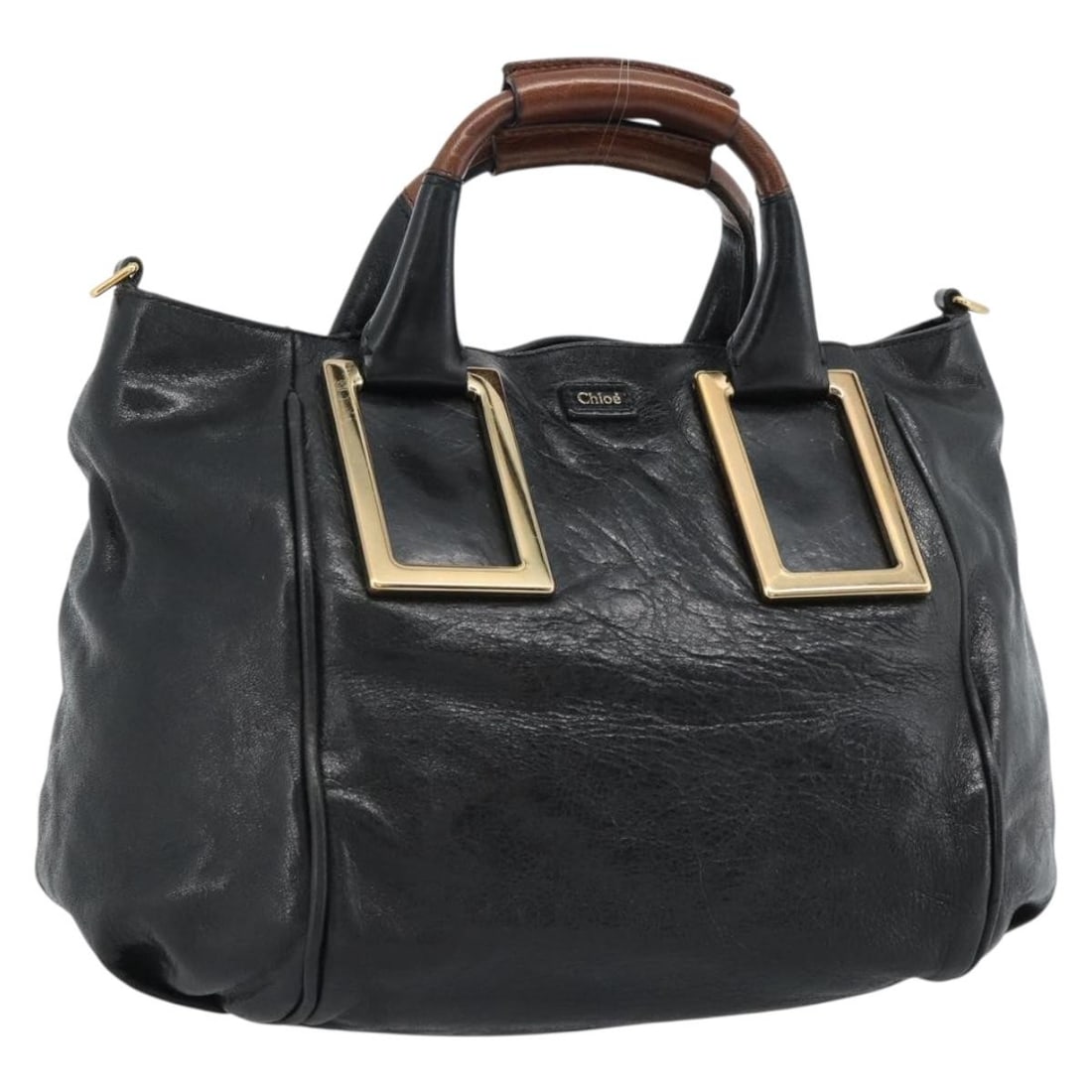 Chloe black gold leather handbag with dust bag and card: Chloe black gold leather handbag with dust bag and card This Chloe Etel handbag is crafted from black and gold leather, offering a classic and sophisticated look. Designed for women, it features a top