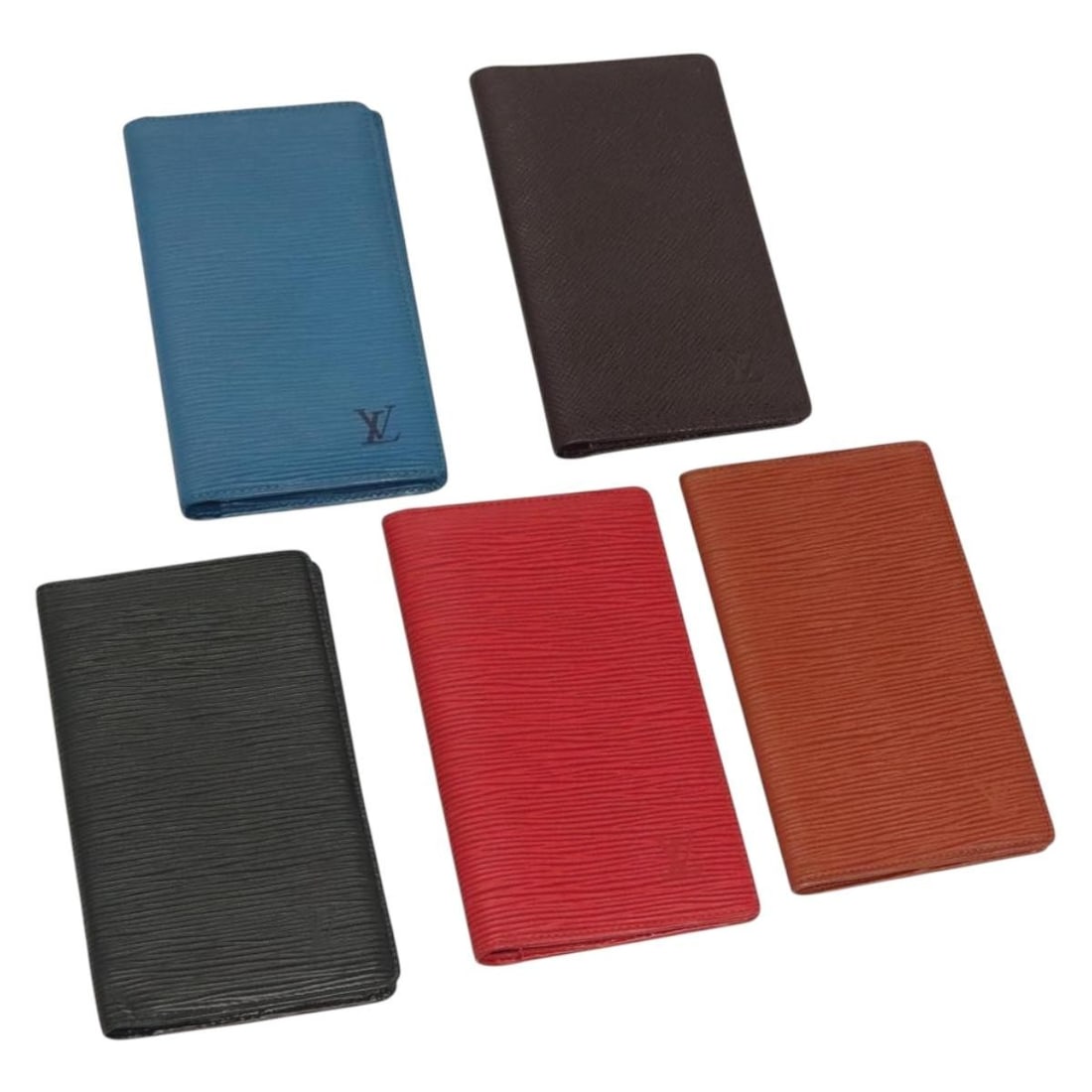 Louis Vuitton Epi Leather Day Planner Cover Set of 5: Louis Vuitton Epi Leather Day Planner Cover Set of 5 This is a set of five Louis Vuitton Epi Leather day planner covers in red, blue, and brown. Designed for women, these covers are crafted from durab