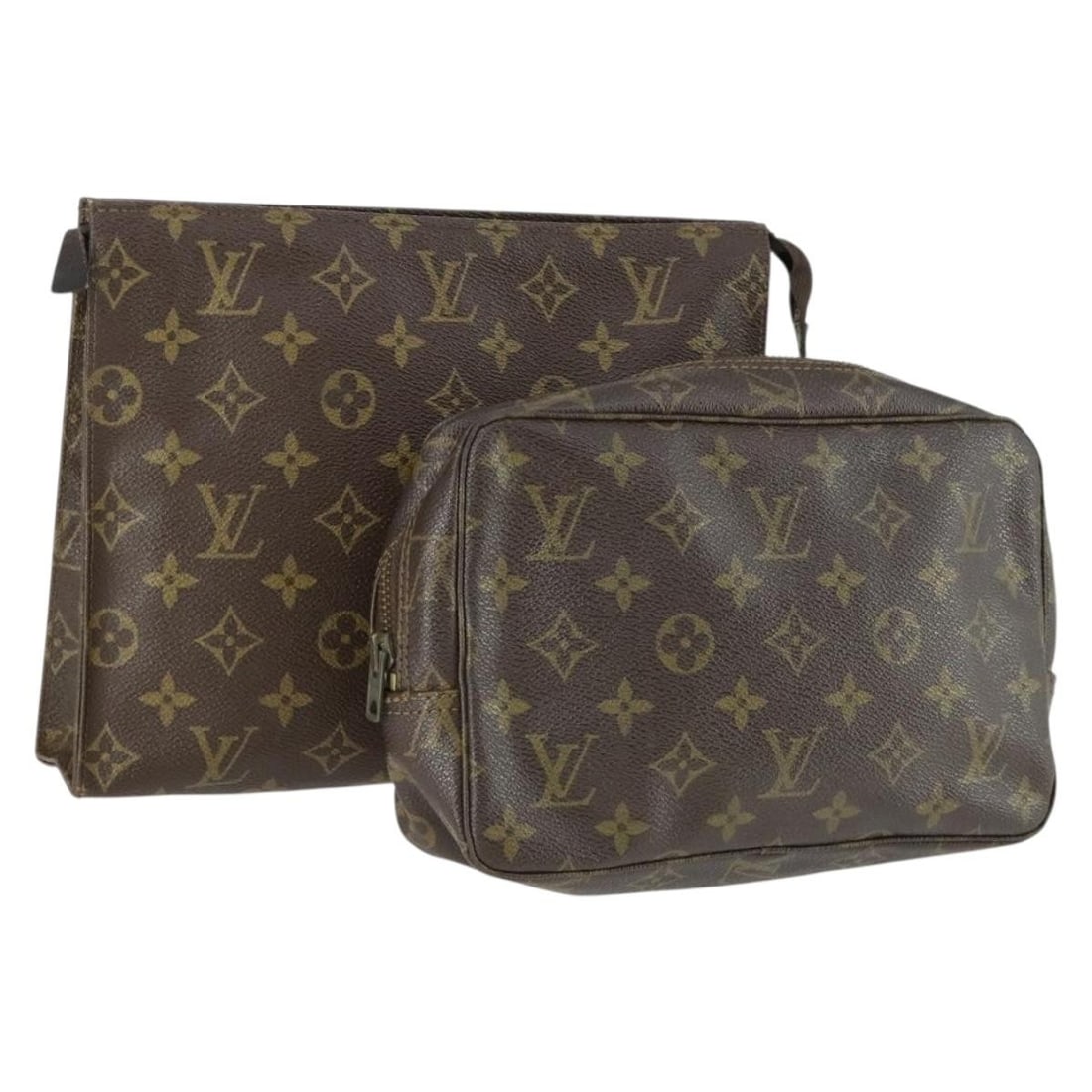 Set of 2 Monogram Canvas Clutch Bags by Louis Vuitton: Set of 2 Monogram Canvas Clutch Bags by Louis Vuitton This is a set of two authentic Louis Vuitton Monogram clutch bags crafted from signature monogram canvas. Made in France, these clutches show heav