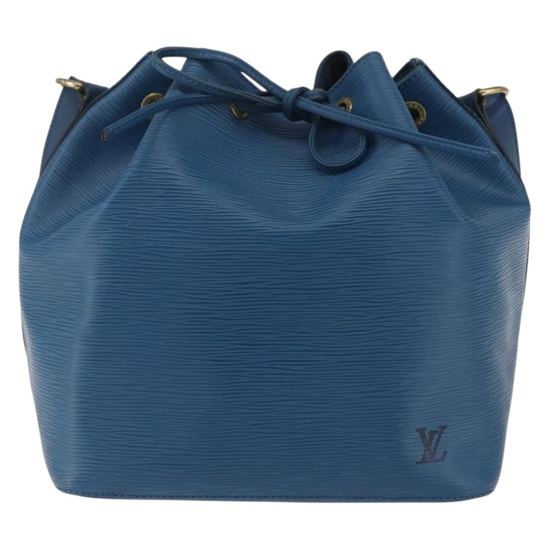 Blue Louis Vuitton Epi Leather Petit Noe Shoulder Bag: Blue Louis Vuitton Epi Leather Petit Noe Shoulder Bag This Louis Vuitton Petit Noe handbag in blue Epi leather is designed for women. It features a shoulder strap and metal fittings. The handbag displ
