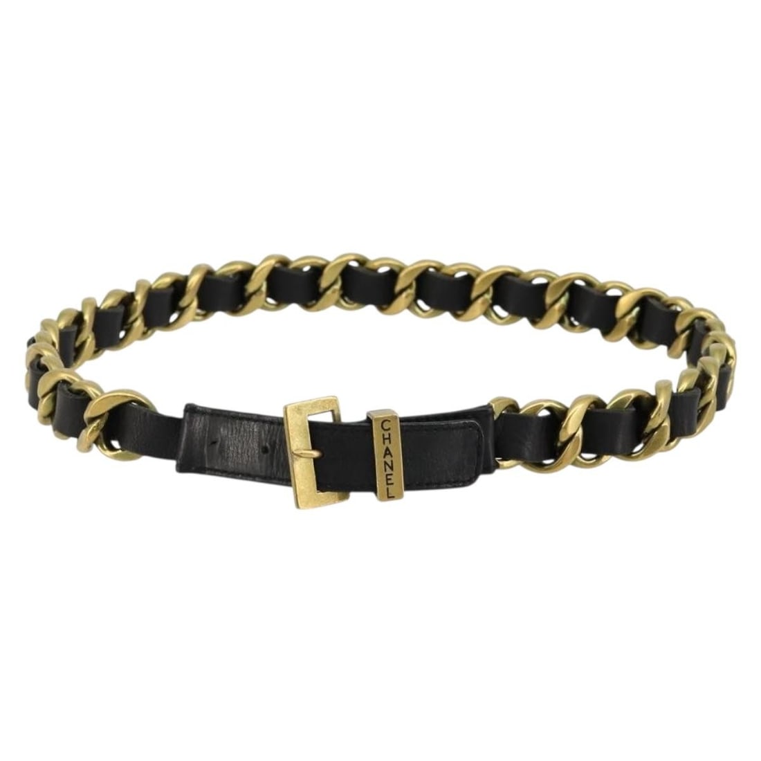 CHANEL Leather CC Belt Gold Tone Black 25.6 to 27.6 in: CHANEL Leather CC Belt Gold Tone Black 25.6 to 27.6 in This CHANEL women's belt features a black leather strap accented with gold tone details and the iconic CC logo. Designed to fit waist sizes appro