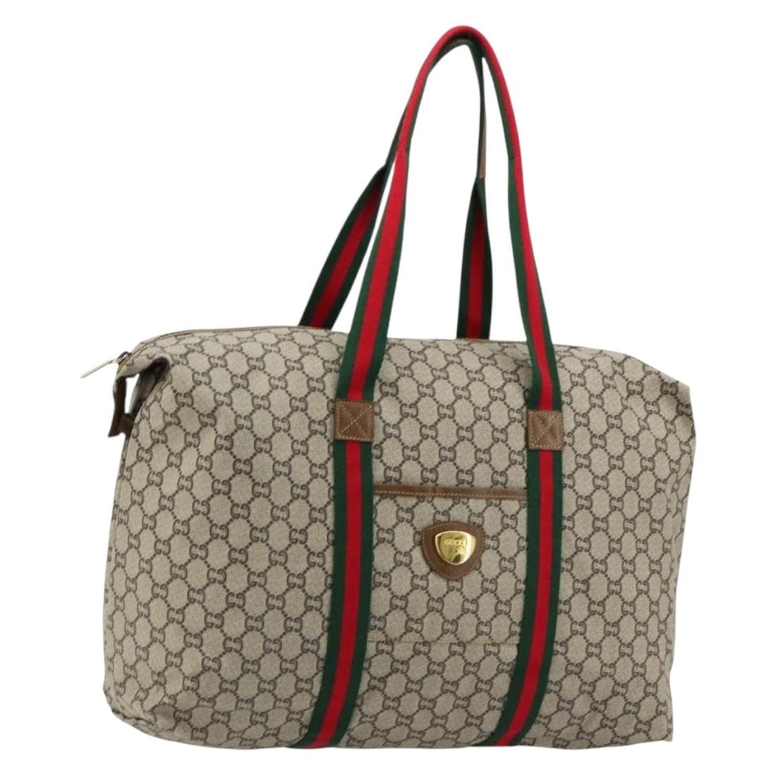 Gucci GG Plus Supreme Web Sherry Line beige gold red tote bag 180174: Gucci GG Plus Supreme Web Sherry Line beige gold red tote bag 180174 This is a Gucci GG Plus Supreme Web Sherry Line tote bag crafted from PVC leather and GG canvas in beige, gold, and red tones. Desi