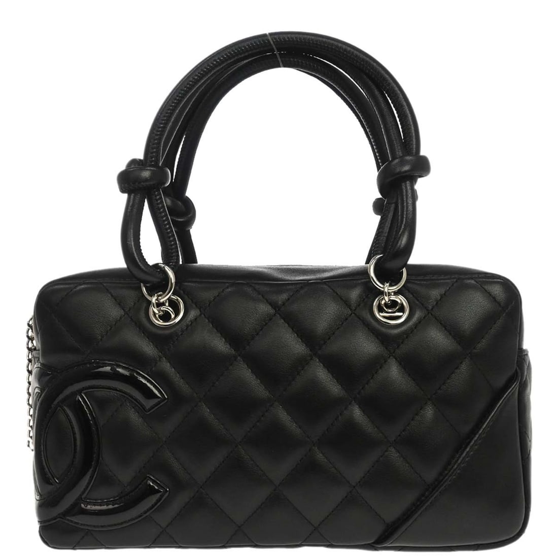 Chanel Cambon Ligne Mini Black Calfskin Top Handle Bag: Chanel Cambon Ligne Mini Black Calfskin Top Handle Bag This Chanel Cambon Ligne handbag is crafted from black calfskin leather with a signature quilted matelasse pattern and features a distinctive log