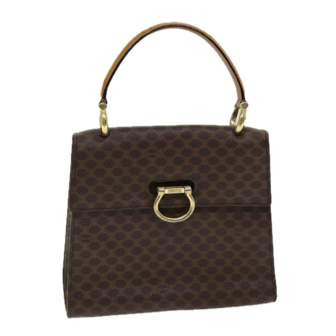CELINE Macadam Canvas Brown Gold Handbag Italy PVC Leather: CELINE Macadam Canvas Brown Gold Handbag Italy PVC Leather This CELINE Macadam Canvas hand bag features a classic brown and gold color palette with PVC leather and Macadam canvas materials. Designed f