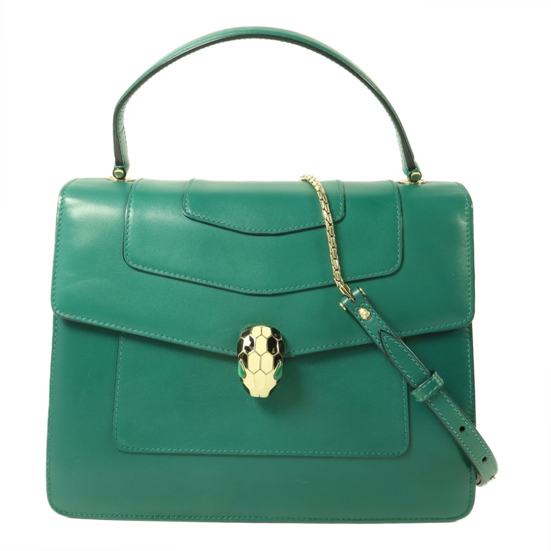 Bvlgari Serpenti Forever Green Calfskin Chain Shoulder Bag: Bvlgari Serpenti Forever Green Calfskin Chain Shoulder Bag This BVLGARI Serpenti Forever 2-way chain shoulder bag features a luxurious green calfskin exterior and a versatile design that can be worn a