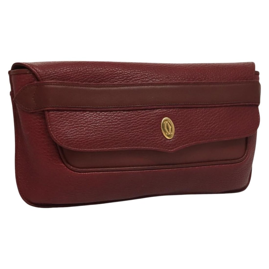 Cartier Bordeaux Gold Leather Clutch Bag with Guarantee Card: Cartier Bordeaux Gold Leather Clutch Bag with Guarantee Card This Cartier clutch bag is crafted from bordeaux leather with gold-tone accents, offering a classic and elegant look. Designed for women, i