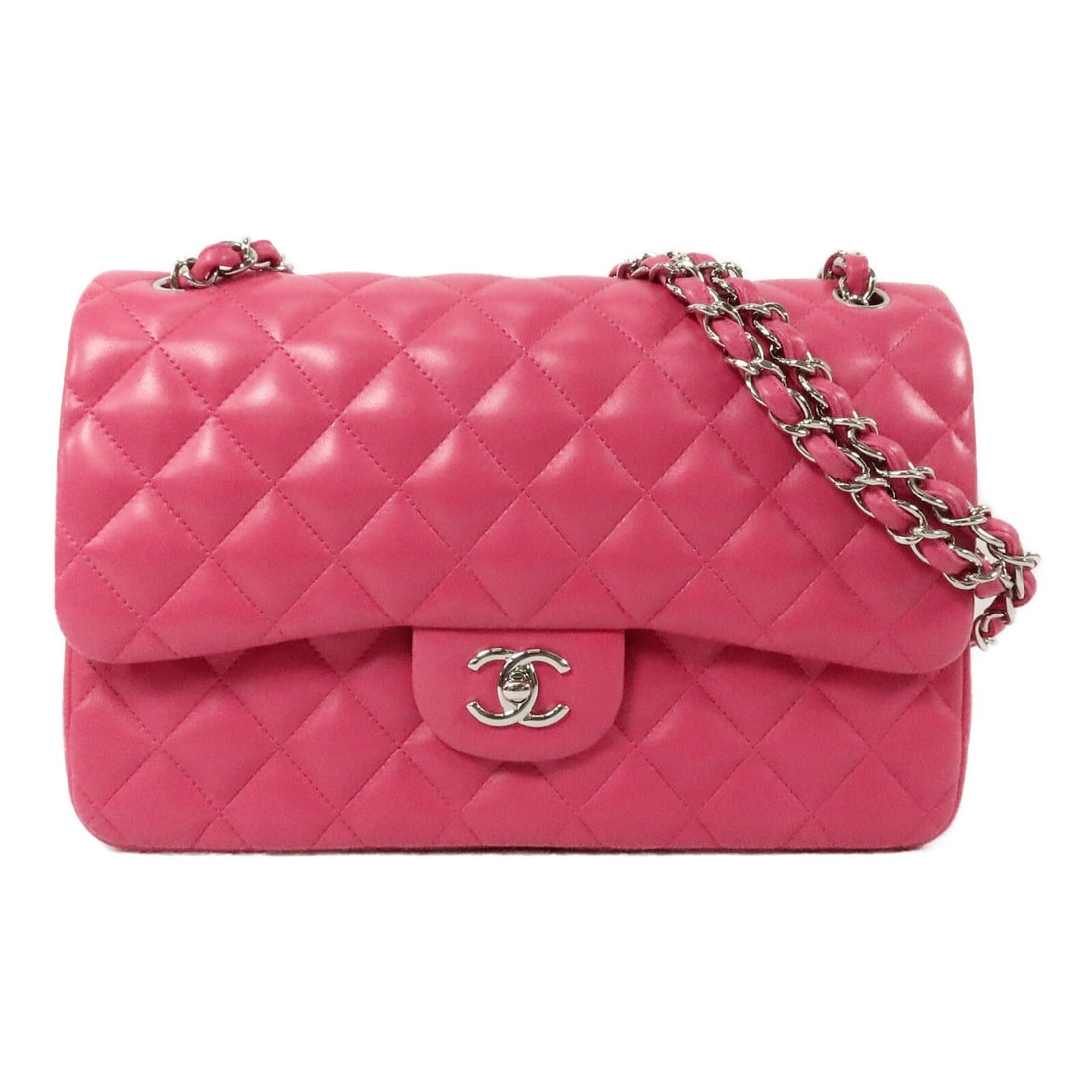 CHANEL Classic Chain Pink Lambskin 2 Way Shoulder Bag: CHANEL Classic Chain Pink Lambskin 2 Way Shoulder Bag This CHANEL shoulder bag features the iconic CC logo and a large classic chain, offering versatile 2-way carrying options. Crafted from luxurious 