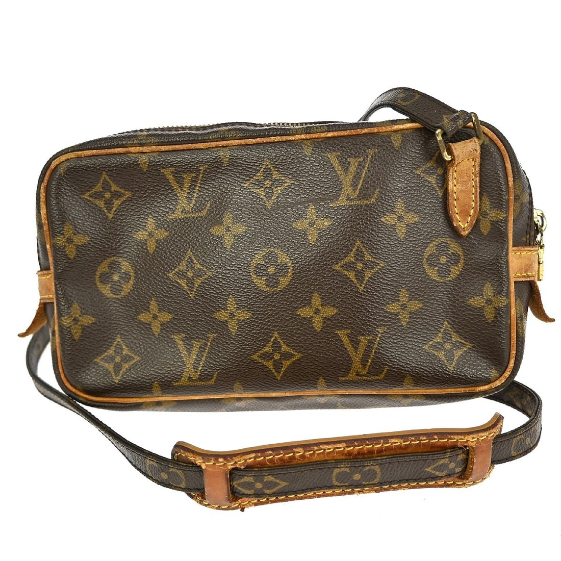 Louis Vuitton Marly Monogram Mini Crossbody Bag: Louis Vuitton Marly Monogram Mini Crossbody Bag This Louis Vuitton Marly Bandouliere shoulder bag features the iconic monogram pattern on brown leather, complemented by a brown canvas lining. Designed