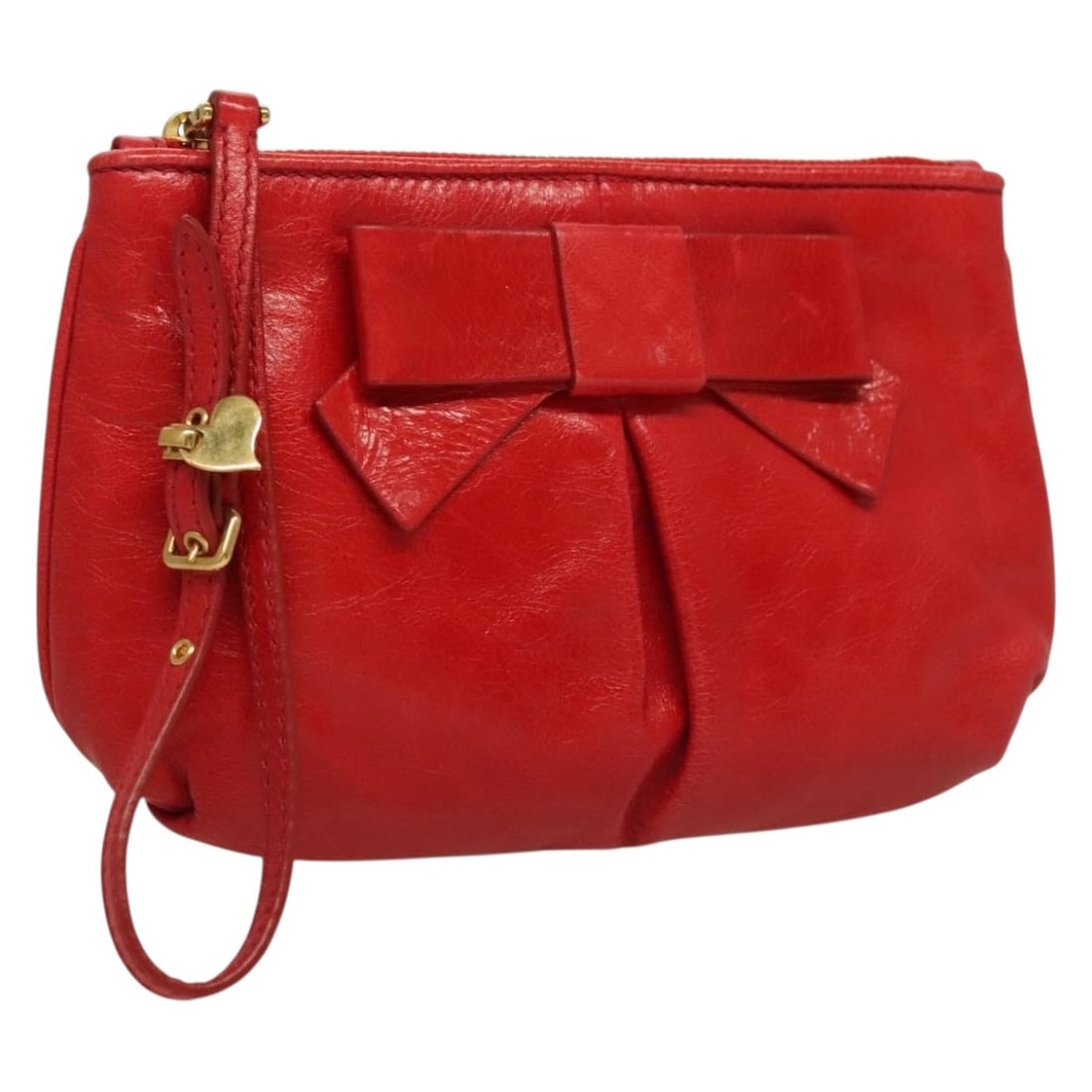 Miu Miu Leather Zip Wristlet Pouch Red 18cm by 13cm by 3cm: Miu Miu Leather Zip Wristlet Pouch Red 18cm by 13cm by 3cm This Miu Miu Zip Wristlet Pouch is crafted from red leather, designed for female use. It features a compact design with a zip closure and a w