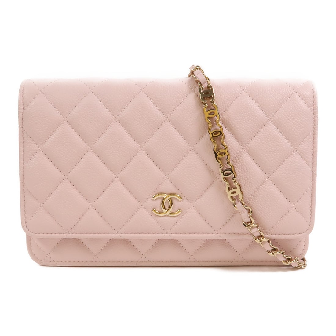 CHANEL WOC Pink Calfskin CC GHW Shoulder Bag AP2614: CHANEL WOC Pink Calfskin CC GHW Shoulder Bag AP2614 This Chanel Wallet On Chain (WOC) shoulder bag features a pink calfskin leather exterior and gold-tone hardware. Designed for women, it offers a com