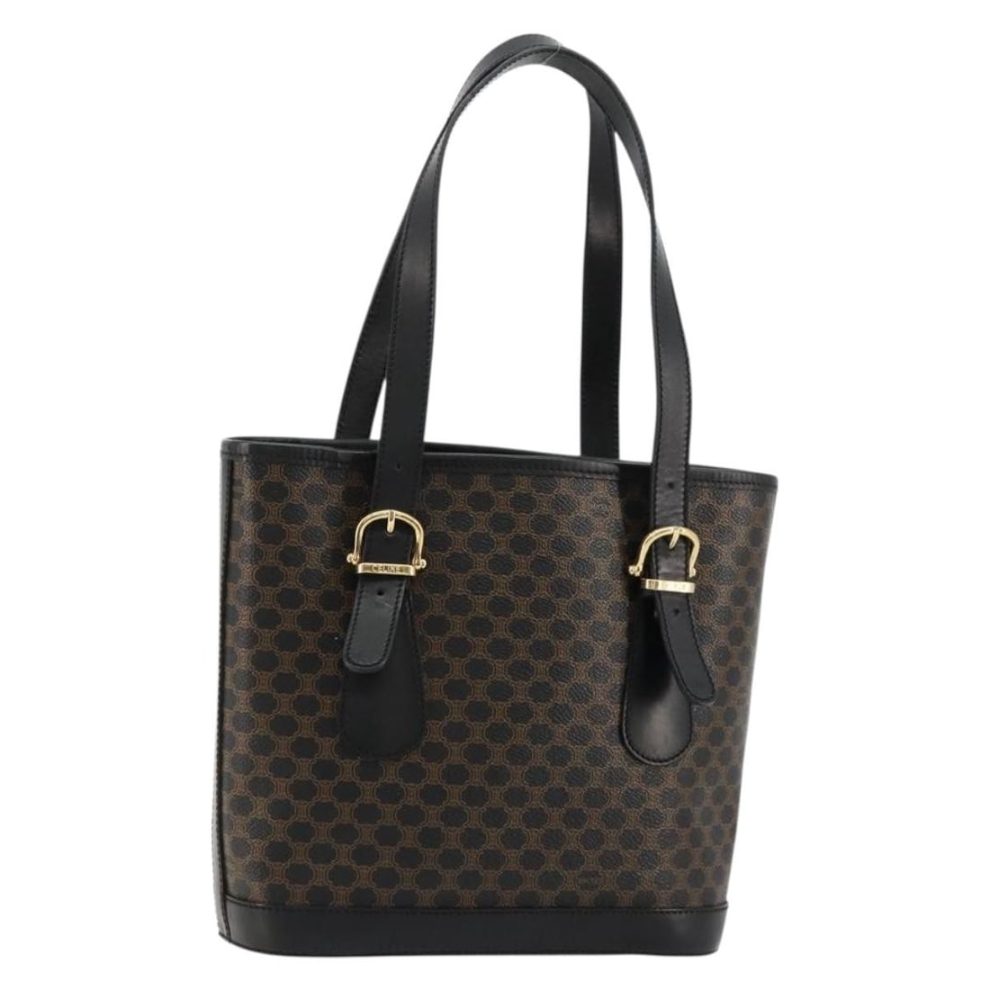 Celine Macadam canvas tote bag black 24cm x 23cm x 10cm: Celine Macadam canvas tote bag black 24cm x 23cm x 10cm This Celine Vintage Macadam Tote bag features a classic design crafted from durable canvas in black. It is a unisex model with a spacious interi
