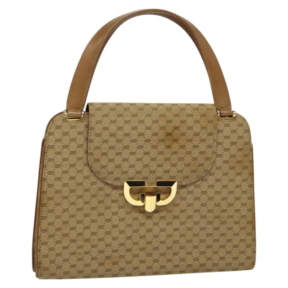 Gucci Beige Gold Micro GG Canvas Handbag Italy: Gucci Beige Gold Micro GG Canvas Handbag Italy This GUCCI Micro GG Canvas Hand Bag features a beige and gold exterior crafted from micro small GG canvas. Designed for women, it offers a structured sil