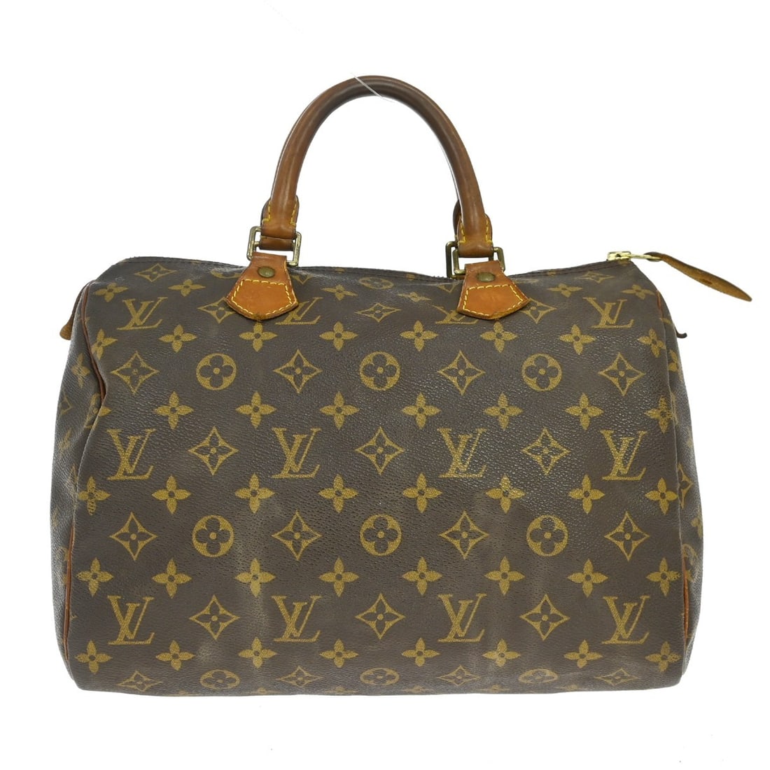 Louis Vuitton Speedy 30 Monogram Canvas Top Handle Bag: Louis Vuitton Speedy 30 Monogram Canvas Top Handle Bag This Louis Vuitton Speedy 30 handbag features the iconic monogram canvas with beige double leather handles and a zip closure. Designed in a class