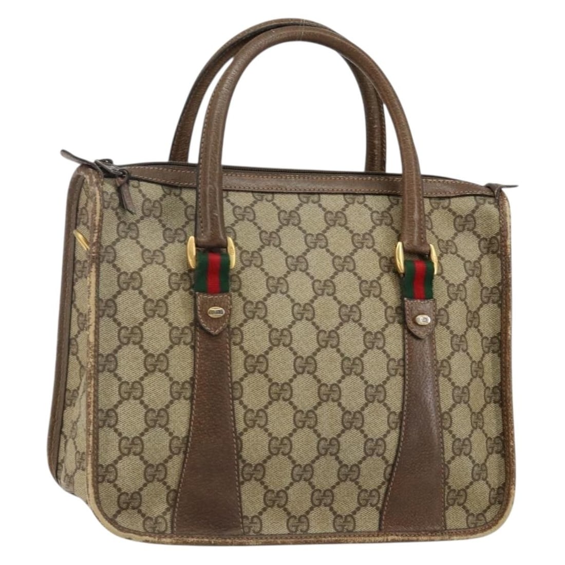 Gucci Sherry Line GG Supreme beige PVC handbag: Gucci Sherry Line GG Supreme beige PVC handbag This is a Gucci GG Supreme Web Sherry Line handbag crafted from beige PVC leather and GG canvas. Made in Italy, it features a classic top handle design w